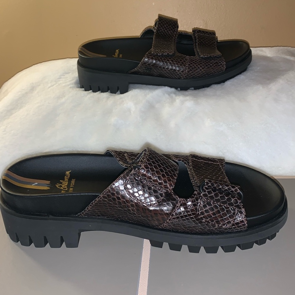 🇺🇸 Brown Lug Soles ELIANA Snake Print Leather Platform Sandals NWOB 8.5 - Picture 13 of 14